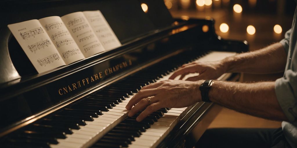 Person playing piano with floating musical notes, representing the life-changing power of music.